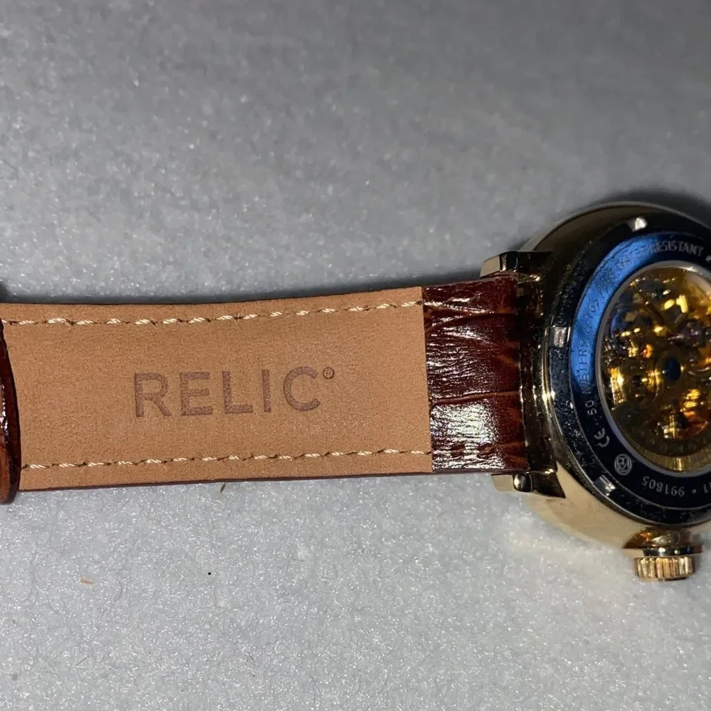 Relic Gold Dial Brown Leather Watch